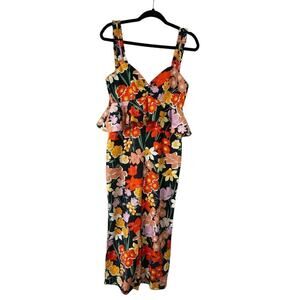 SAYLOR Size Jumpsuit Black Orange Cotton Floral Sleeveless XS